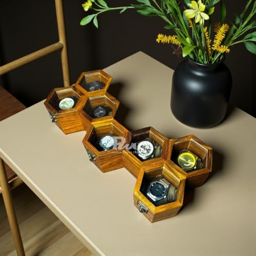 Image of Wooden Watch Box For Men & Women, 7-Slot Honeycomb Watch Organizer Case, Handmade Wooden Watch Storage Box, Unique Gift For Him & Her, Vintage Display Case,Gift For Men /Women