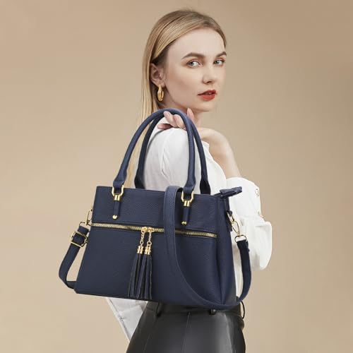 Image of KKXIU Women Purses and Handbags, PU Leather Top Handle Satchel Bag | Removable Long Strap, 3 Zippered Compartments, Crossbody Purse for Ladies, ,Tassel Pendant