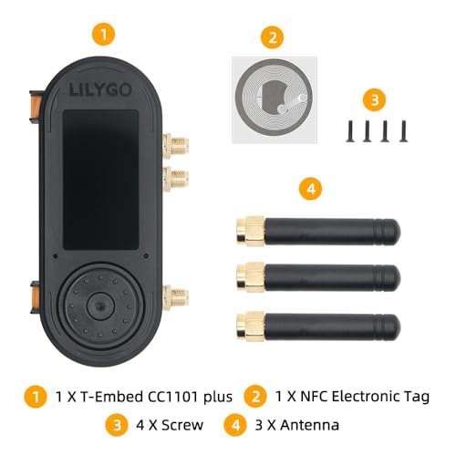 Image of LILYGO T-Embed CC1101 Plus ESP32-S3 Microphone TTGO Development Board with 1.9-inch ST7789V IPS TFT LCD External Antenna Version (Black)