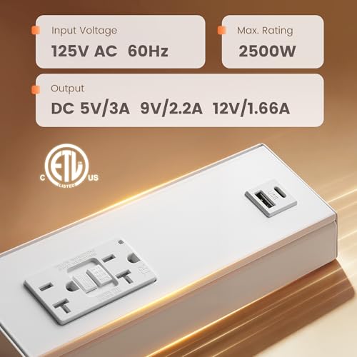 SURAIELEC 9 en Multitoma Bajo Gabinete Cableado con GFCI, 125V 20A miniatura 2