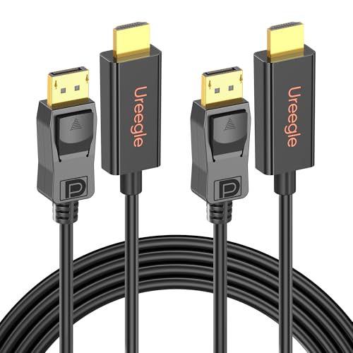Image of DisplayPort to HDMI Cable 2 Pack 6.6ft, Gold-Plated DP to HDMI Adapter for Monitor, PC, NVIDIA /AMD Graphics Card, Dell, HP, Lenovo