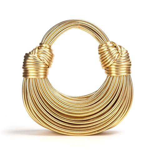 Woven Crossbody Bag for Women, Gold Leather Clutch Purse Knotted Bread Handbag Top Handle Noodles Shoulder Bag.(Golden)