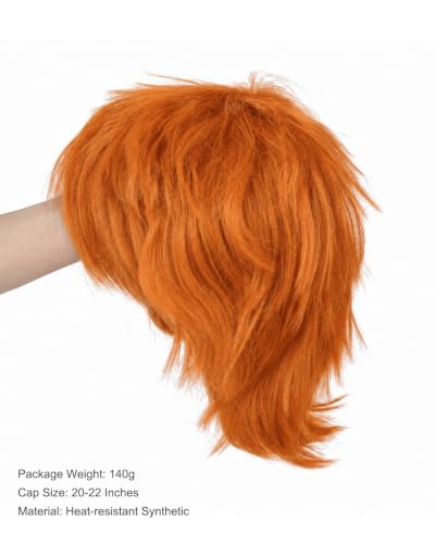 Image of Rose bud Orange Anime Wig Cosplay Layered Wigs with Bangs for Women Men