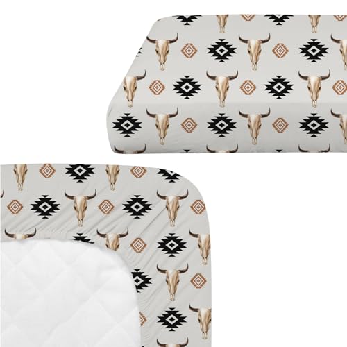 Image of 4 Pack Western Crib Set for Baby Boys, Soft Breathable Fitted Crib Sheet 28 x 52 in, Aztec Cowboy Nursery Decor for Standard Crib and Toddler Bed Mattresses