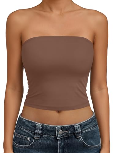 Trendy Queen Women's Strapless Tube Top Coffee X-Small