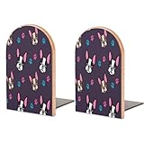 Quteprint Fermalibri in legno per mensole, fermalibri da scrivania, 2 pezzi, motivo: bulldog francese, decorativo, per ufficio, casa, scuola, fermalibri resistenti, per libri di film, misura media