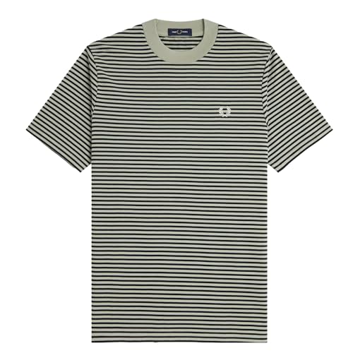 Fred Perry Camiseta pesada de rayas finas, hierba marina, Hierba marina, XXL