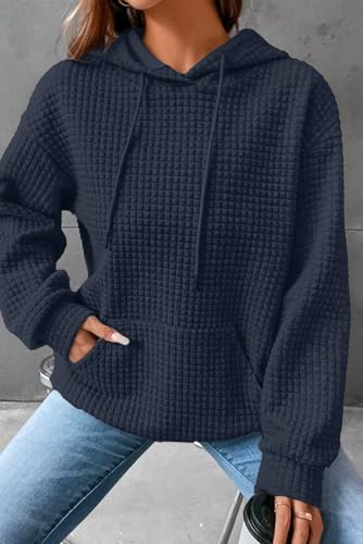 Image of SHEWIN Women Fall Waffle Hoodies Pullover Tops Hooded Sweatshirt