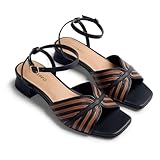 Gioseppo BIGELOW - Sandalias de Piel Bicolor con Tacón Tipo Bloque para Mujer, Comodidad y Estilo, Cierre Ajustable en el Tobillo, Color Cuero, Talla 40