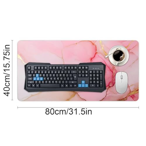 Image of Pink Gold Marble Extended Gaming Mouse Pad, with Stitched Edges Large Mouse Pad Desk Protector, Rubber Base Mousepad Keyboard Mouses Mat for Work Game Office Home- 32 inch X 16 inch Inch