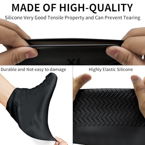 Image of Waterproof Shoe Covers - Upgrade Silicone Rain Shoe Covers Reusable Non-Slip Washable for Rainy and Snowy Outdoors Garden etc, Rain Boots for Men Women Kid (Large, Black)