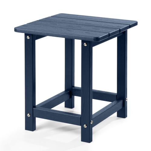 Image of Outdoor Side Table - Square All-Weather HDPE End Table with Wood-Look Finish, Heavy Duty Composite for Patio & Garden (Navy Blue)