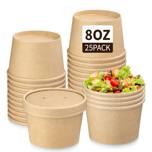 Image of Wuadua 25 Pack 8oz Paper Soup Cups with Lids Disposable Ice Cream Cups