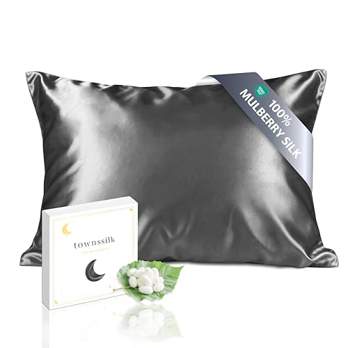 townssilk Seidenkissenbezug 40x80cm 100% Maulbeerseide 19mm beidseitig Seide Oeko-TEX Zertifiziert Güteklasse 6A mit Reißverschluss 1 Stück Anthrazit