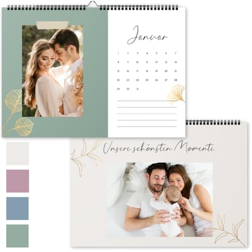 DIY Fotokalender zum selbstgestalten | A4 Bastelkalender ohne Jahr | Wandkalender zum Selbstgestalten | Moderner Kalender zum Basteln | Geschenk Weihnachten Valentinstag (Fotokalender Gold Blumen)