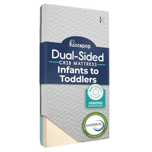 Hiccapop Baby Crib, Bed Mattress, Non-Toxic, Safe, Waterproof Dual Sided Includes Firm Side for Babies, Soft Memory Foam Side for Toddlers