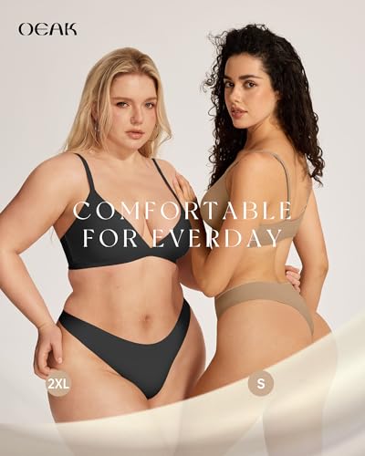 Image of OEAK Seamless Thongs for Women Invisible Thongs No Show Thong Panty Liners Tangas Comfortable Workout G-Strings Underwear Skin Nude XS