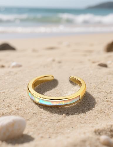 FIASASO 14K Gold Filled Toe Rings for Women Non Tarnish 14K Gold Filled Toe Ring Adjustable Band Opal Dainty Toe Ring Summer Beach Open Toe Rings Foot Jewelry4