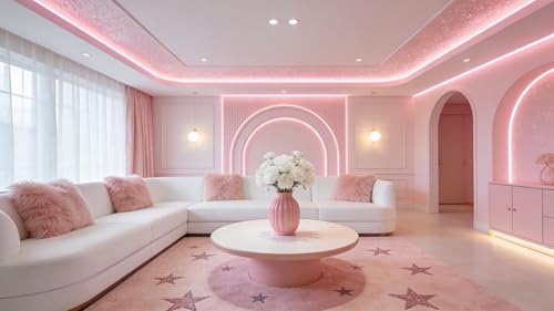 Image of 2 Set 30 FT Pink Led Lights Strip for Bedroom Decor Rope Lights Easy DIY Princess Bathroom Cuttable Strip Lights for Baby Room Living Room Kitchen Ceiling Wall Vanity Mirror Decoration
