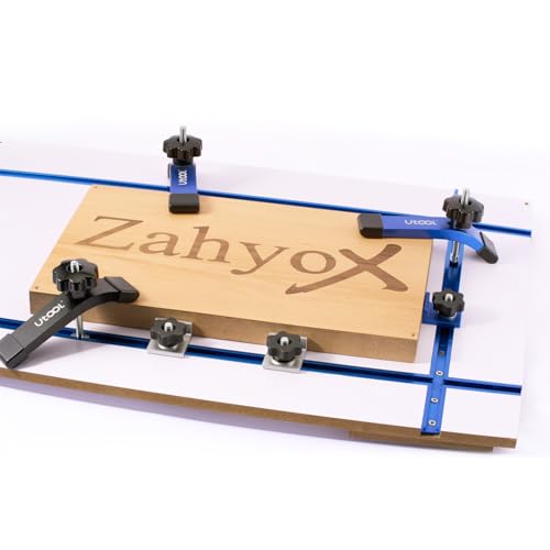 Image of UTOOL 2 Pack T-Track Hold Down Clamps Kit, 6-1 /3 inch L x 1-1 /5 inch Width, Blue | Heavy Duty Anodized Clamps for Woodworking