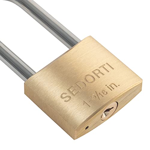 Image of SEDORTI Outdoor Weatherproof Padlock with Stainless Steel Shackle and Solid Brass Body, Marine Grade Rustproof Long Lock for Sheds, Storage Unit School Gym Locker, Fence, Toolbox, Hasp Storage