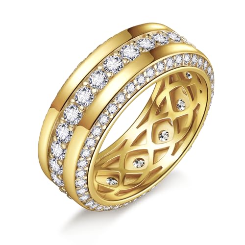 Men's Wedding Band 14K Gold/White Gold Plating Engagement Rings with 3 Row Cubic Zirconia Copper Wedding Ring Size 8 to 12