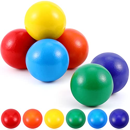 Image of Bucherry 12 Pcs Montessori Wooden Balls 1.8 Inch Wooden Replacement Ball Educational Counting Toys Preschool Learning Material and Stacker Matching (Mixed Color)