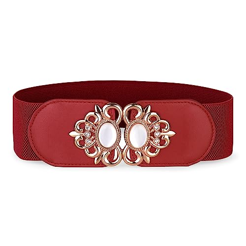 BlackButterfly Stretchy Vintage Wide Waspie Elastic Pearl Buckle Waist Belt