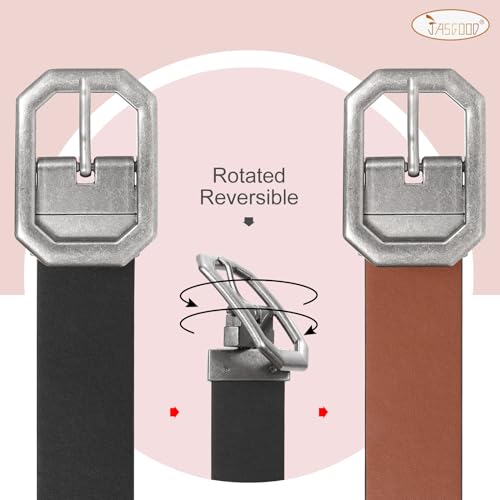JASGOOD Women Reversible Leather Belt for Jeans Pants Fashion Leather Belt with Rotated Buckle2