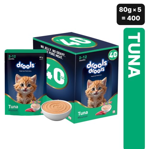 Image of Drools Kitten Wet Mousse 80g Pack of 5, 400g | Tuna Flavour | Rich in Protein | Promotes Hydration & Easy to Digest | No Artificial Flavours | Packed with Essential Vitamins & Antioxidants