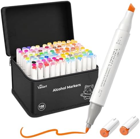 Vaniart Professional Alcohol Markers, 108 Colors Fine & Chisel Dual Tip Sketch Pens, Permanent Ink Art Supplies for Adult Coloring Book Drawing Cards Journaling Planner – Great Gift for Girl Boy
