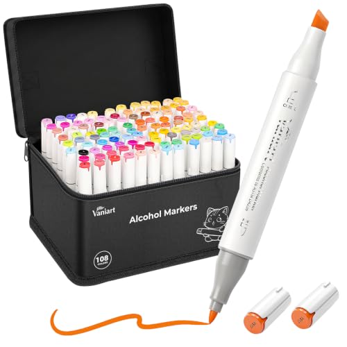 Vaniart Professional Alcohol Markers, 108 Colors Fine & Chisel Sketch Pens