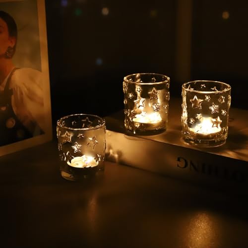 Voho CLEAR VOTIVE CANDLE HOLDERS Votive Candle Holders Bulk Sparkle Stars Design thumb #3