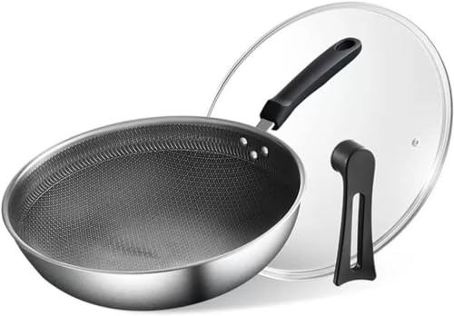 Wok durable de acero inoxidable con tapa y superficie antiadherente