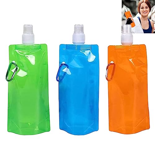 GNAUMORE Plegable Flexible Botella de Agua Reutilizable,700ML de Botellas de Agua Plegable,Botella de Agua Plegable Portátil,Plegable Bolsa de Agua de Plástico,Botella de Agua Reutilizable 3PC 480ML