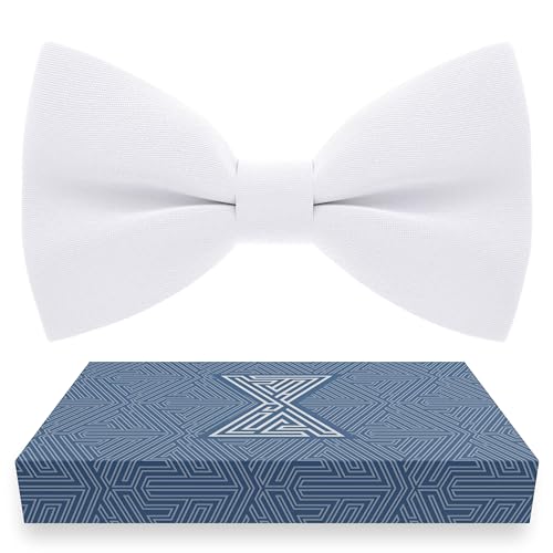 Bow Tie House Classic Pre-Tied Bow Tie Formal Solid Tuxedo (Large White)