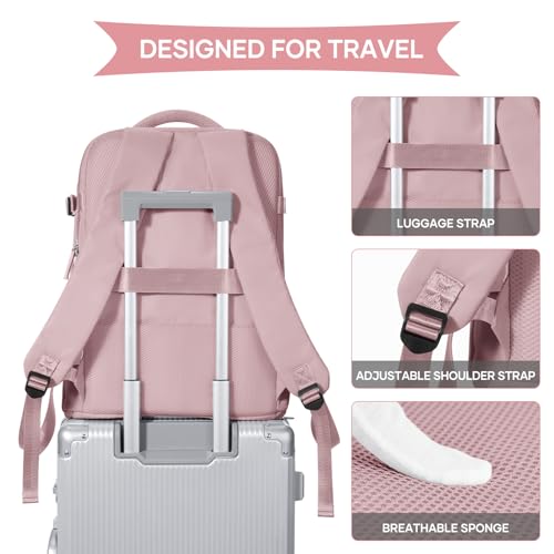 Image of coowoz Large Travel Backpack For Women Men,Carry On Backpack Flight Approved,Hiking Backpack Waterproof Outdoor Rucksack Casual Daypack Fit 15.6 Inch Laptop Shoes Compartment (Pink Purple-L)