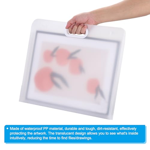 Image of PATIKIL 17 x 14 Inch Plastic Art Portfolio, Large Art Storage Bag with Handles, Waterproof Folder Container for Artwork Drawing Sketch Poster Photography Diamond Painted, Clear White