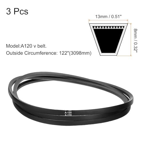 Image of uxcell 3pcs A120 or 4L1220 Classic Wrapped Rubber V-Belt, 120 inch(3048mm) Inside Circumference, A Profile V Belt