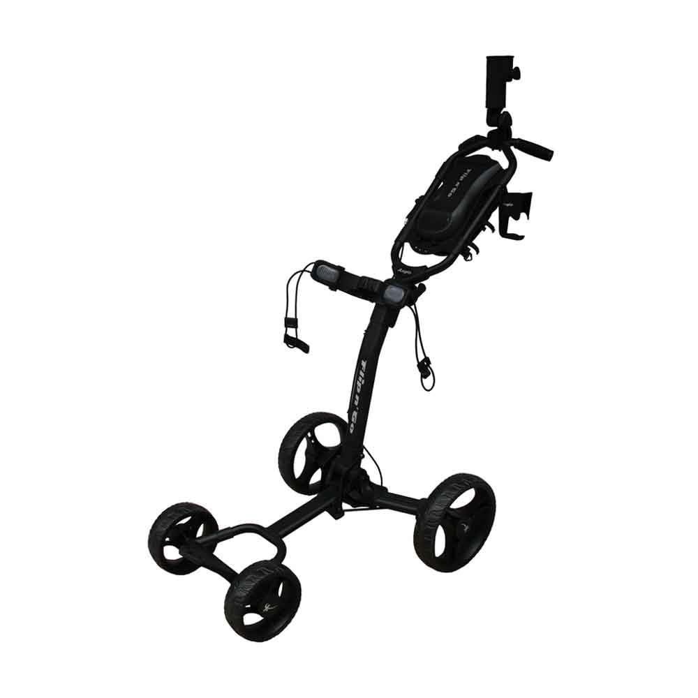 TriLite Flip N Go Four Wheel Ultra Compact Foldable Aluminium Golf Push Cart (Free Umbrella Holder & Beverage Holder) (Black/Black)