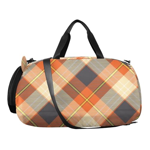 Orange Square Plaid Kids Travel Duffel Bag for Boys Girls Overnight Weekend Tote Bag with Shoes Compartment for Dance Gym Sports2