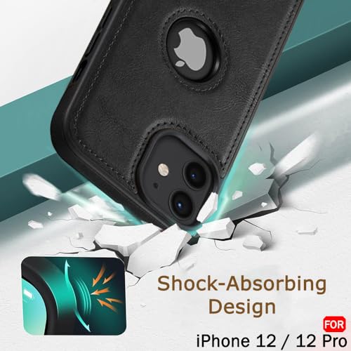 Image of TheGiftKart Genuine Leather Finish Back Cover Case for iPhone 12 /12 Pro | Shockproof Design | Raised Edges for Camera & Screen Protection | Stunning Minimalist Design Case Cover (Black Sides, Black)
