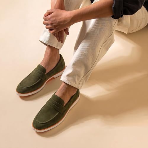 Image of HAYES LONDON Italian Suede Leather Loafers for Men | Casual Slip-On Shoes | Breathable & Lightweight Summer Wear | Comfortable Walking Shoes
