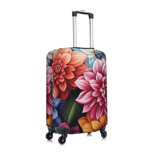 Colorful Dahlia Flower Elastic Travel Luggage Cover, Washable Spandex Suitcase Protector, Anti-Scratch Fits 18-32 Inch3