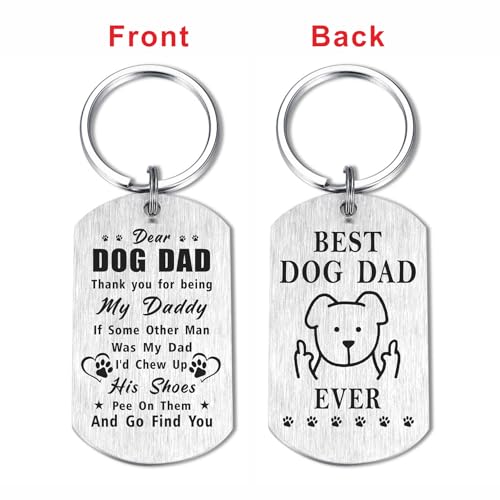 Image of Laluminter Fathers Day Dog Dad Gifts - Best Dog Dad Ever Keychain - I Woof You Gift from Doggy to Daddy