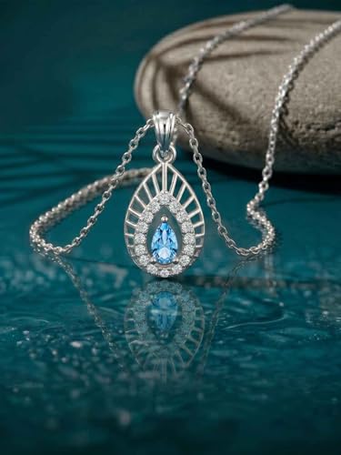 Image of Clara 925 Sterling Silver Blue Pendant Necklace with Chain | Platinum Plated |Minimal Daily Wear | Gift for Women & Girls