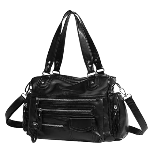 Sac à bandoulière vintage Morain noir grande capacité multi-poches en similicuir homme femme