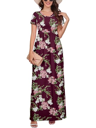 Image of DEARCASE Maxi Dress for Women Short Sleeve Casual Summer Loose Plain Comfy Long Dresses with Pockets