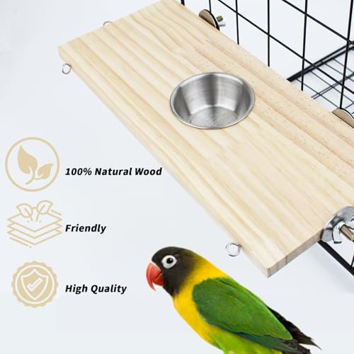 Image of FlidRunest 2 Pack Bird Perch Bird Feeding Cup Parrot Wood Perch Stand Toy Bird Cage Accessory for Parakeet Lovebird Conure Budgie Canary Finch Small Parrots 11.8x5.1 Inches