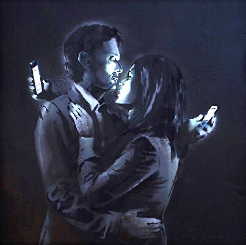 Home Comforts Mobile Lovers, Graffiti Art Print By Banksy - 17 Inch by 22 Inch Laminated Poster With Bright Colors And Vivid Imagery-Fits Perfectly In Many Attractive Frames